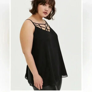 Torrid Black Sophie Chiffon‎ Lattice Tank Top 00